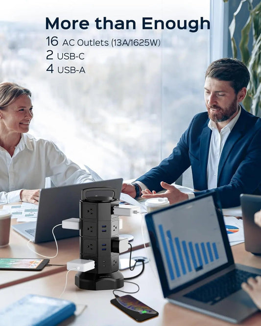 Power Strip Tower Surge Protector, JACKYLED 16 Outlets 6 USB (2 USB C)▶【22-in-1 Power Strip】With 16 widely spaced AC outlets(2.2inch) and 6 smart charging USB ports (2 USB C), this surge protector tower is powerful enough to accommodatJACKYLEDNovacartPower Strip Tower surge protector