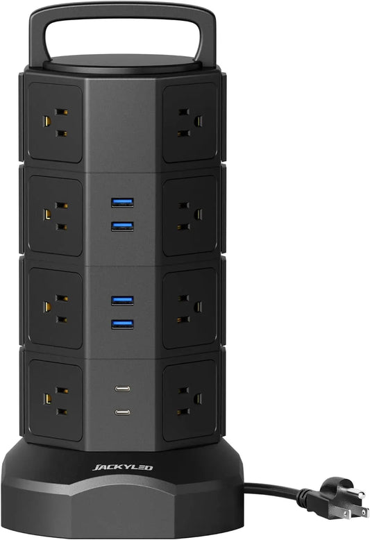 Power Strip Tower Surge Protector, JACKYLED 16 Outlets 6 USB (2 USB C)▶【22-in-1 Power Strip】With 16 widely spaced AC outlets(2.2inch) and 6 smart charging USB ports (2 USB C), this surge protector tower is powerful enough to accommodatJACKYLEDNovacartPower Strip Tower surge protector