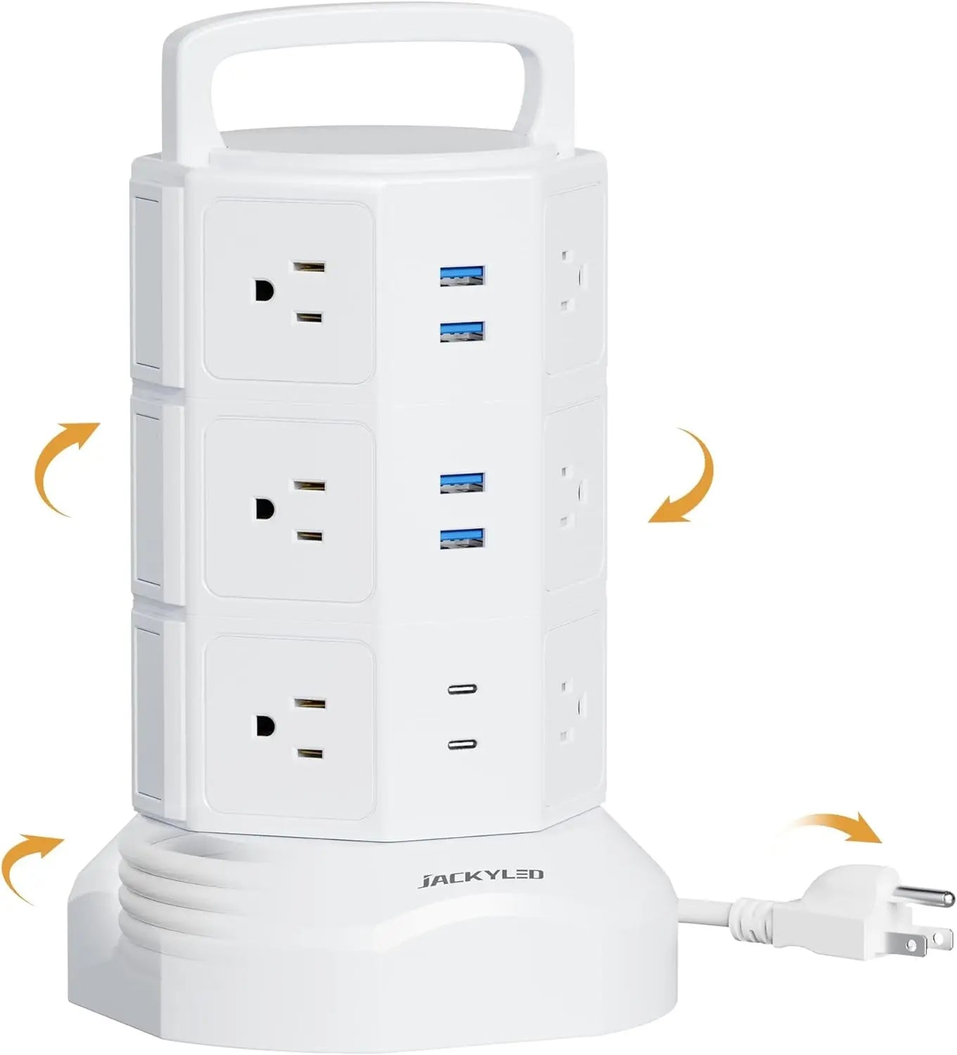 Power Strip Tower Surge Protector, JACKYLED 16 Outlets 6 USB (2 USB C)▶【22-in-1 Power Strip】With 16 widely spaced AC outlets(2.2inch) and 6 smart charging USB ports (2 USB C), this surge protector tower is powerful enough to accommodatJACKYLEDNovacartPower Strip Tower surge protector