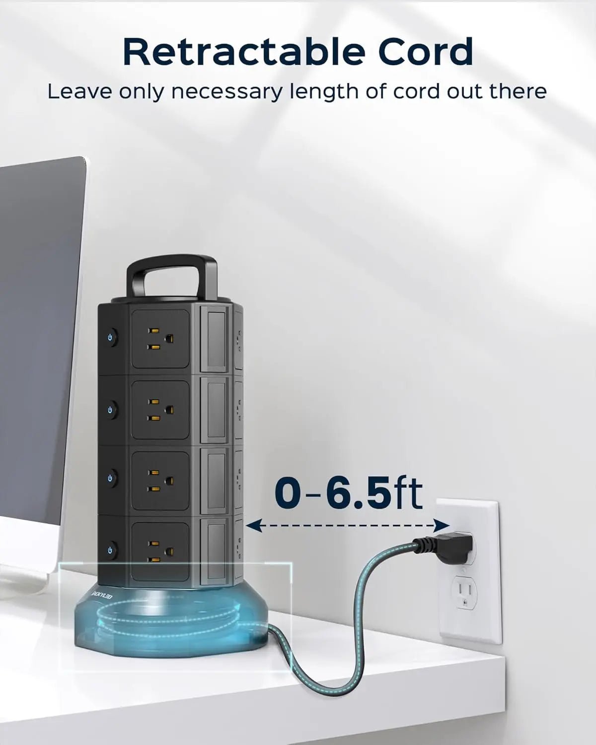 Power Strip Tower Surge Protector, JACKYLED 16 Outlets 6 USB (2 USB C)▶【22-in-1 Power Strip】With 16 widely spaced AC outlets(2.2inch) and 6 smart charging USB ports (2 USB C), this surge protector tower is powerful enough to accommodatJACKYLEDNovacartPower Strip Tower surge protector