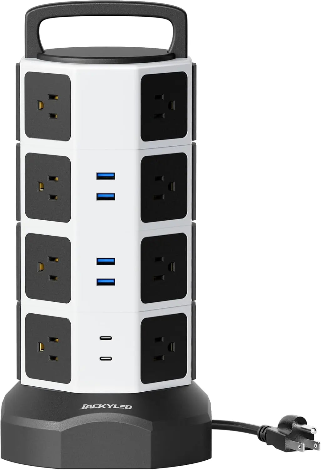 Power Strip Tower Surge Protector, JACKYLED 16 Outlets 6 USB (2 USB C)▶【22-in-1 Power Strip】With 16 widely spaced AC outlets(2.2inch) and 6 smart charging USB ports (2 USB C), this surge protector tower is powerful enough to accommodatJACKYLEDNovacartPower Strip Tower surge protector