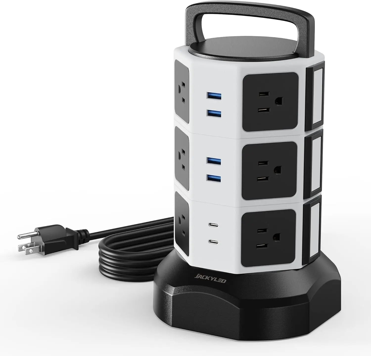 Power Strip Tower Surge Protector, JACKYLED 16 Outlets 6 USB (2 USB C)▶【22-in-1 Power Strip】With 16 widely spaced AC outlets(2.2inch) and 6 smart charging USB ports (2 USB C), this surge protector tower is powerful enough to accommodatJACKYLEDNovacartPower Strip Tower surge protector