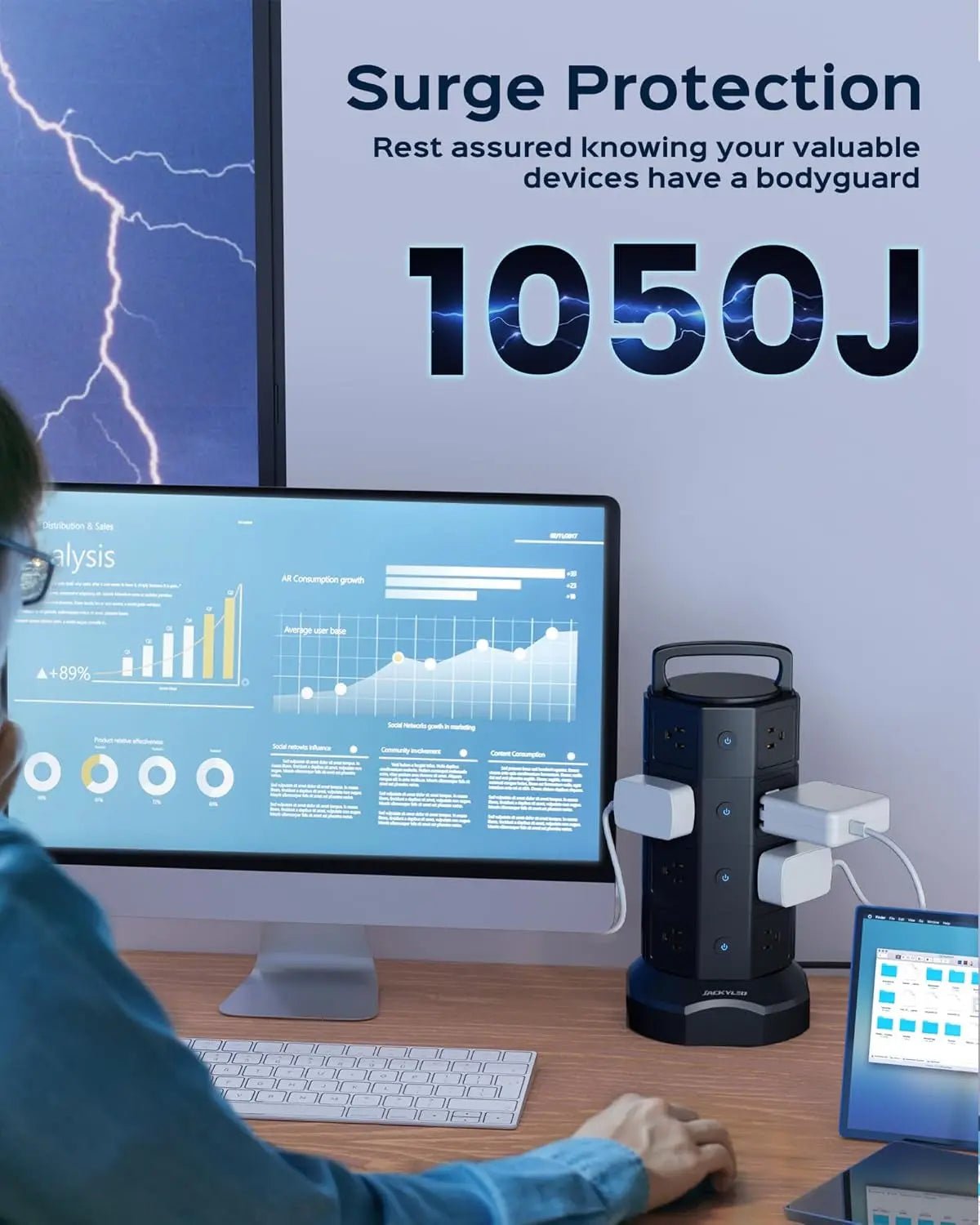 Power Strip Tower Surge Protector, JACKYLED 16 Outlets 6 USB (2 USB C)▶【22-in-1 Power Strip】With 16 widely spaced AC outlets(2.2inch) and 6 smart charging USB ports (2 USB C), this surge protector tower is powerful enough to accommodatJACKYLEDNovacartPower Strip Tower surge protector