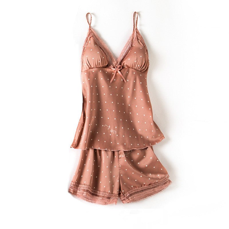 Print Dot Lady Nightwear Satin 4PCS Pajamas Set For Women - Novacart