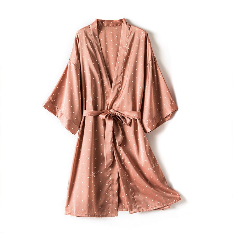 Print Dot Lady Nightwear Satin 4PCS Pajamas Set For Women - Novacart