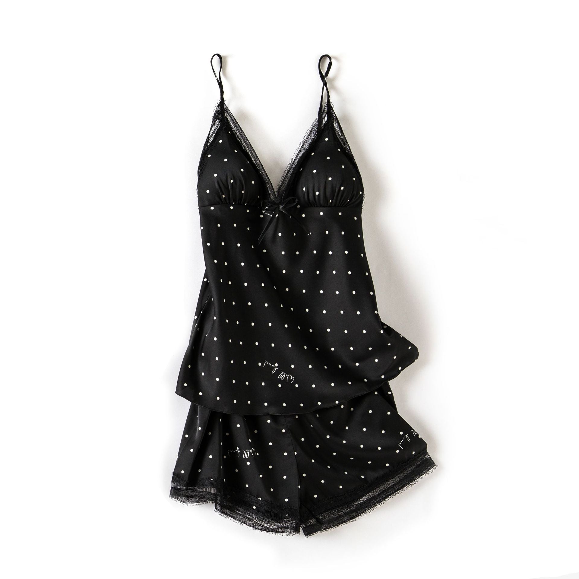 Print Dot Lady Nightwear Satin 4PCS Pajamas Set For Women - Novacart
