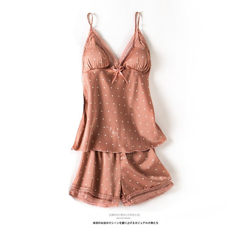 Print Dot Lady Nightwear Satin 4PCS Pajamas Set For Women - Novacart
