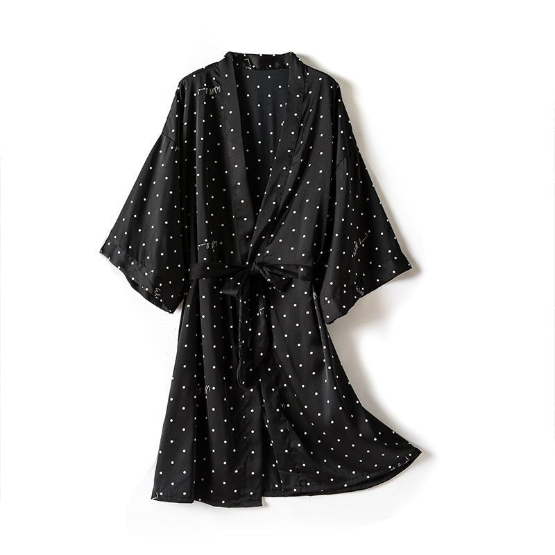 Print Dot Lady Nightwear Satin 4PCS Pajamas Set For Women - Novacart