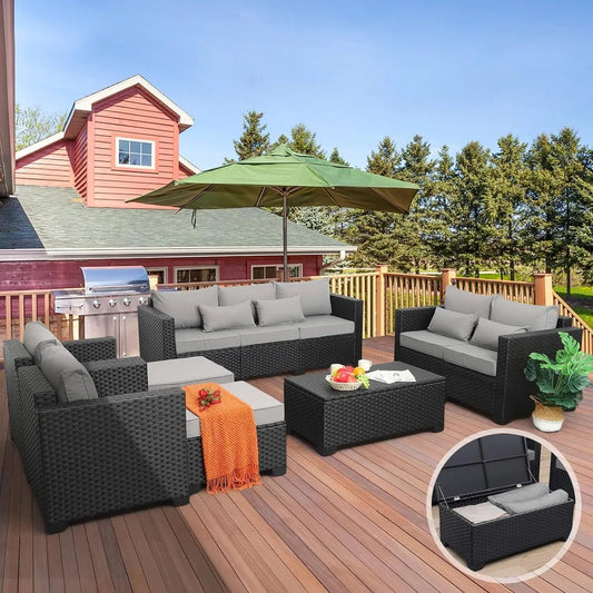 Rattaner Patio Furniture Sets 7 Pieces Outdoor Furniture Sectional PatQuality and Durable: founded atop an anti-rust steel frame, wrapped in dense HDPE wicker with woven details closely in a black finish with stereo arcuate stripe for RattanerNovacartRattaner Patio Furniture Sets