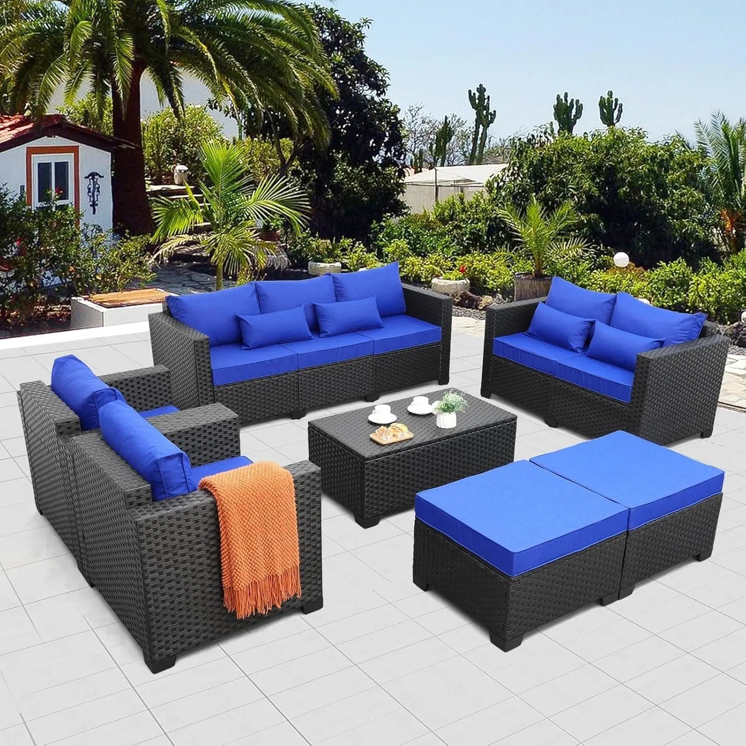 Rattaner Patio Furniture Sets 7 Pieces Outdoor Furniture Sectional PatQuality and Durable: founded atop an anti-rust steel frame, wrapped in dense HDPE wicker with woven details closely in a black finish with stereo arcuate stripe for RattanerNovacartRattaner Patio Furniture Sets