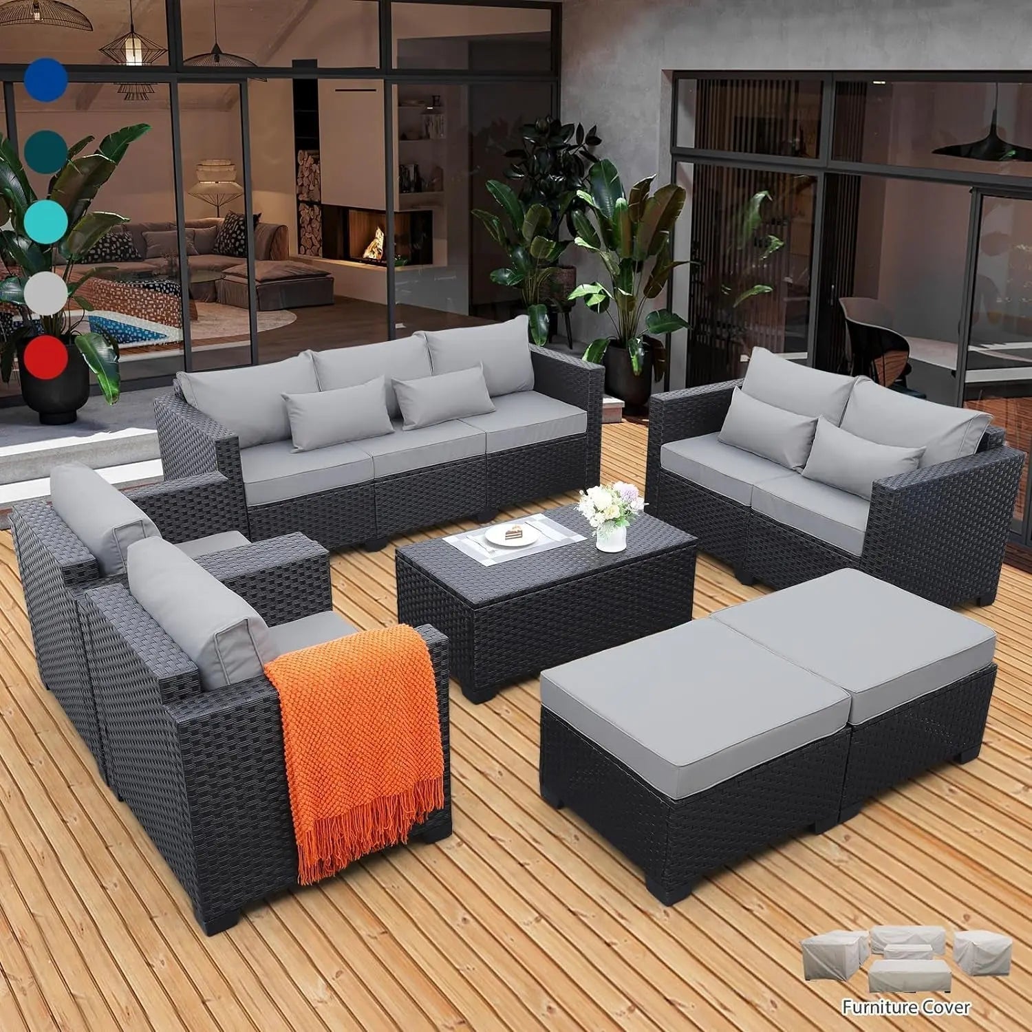 Rattaner Patio Furniture Sets 7 Pieces Outdoor Furniture Sectional PatQuality and Durable: founded atop an anti-rust steel frame, wrapped in dense HDPE wicker with woven details closely in a black finish with stereo arcuate stripe for RattanerNovacartRattaner Patio Furniture Sets
