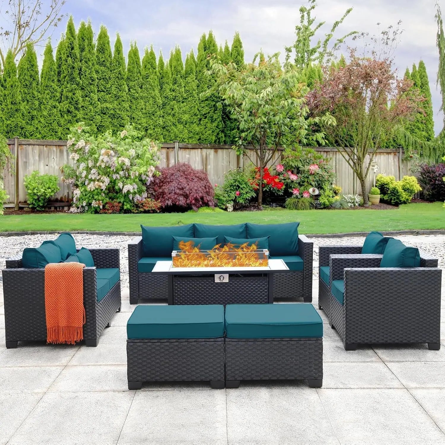 Rattaner Patio Furniture Sets 7 Pieces Outdoor Furniture Sectional PatQuality and Durable: founded atop an anti-rust steel frame, wrapped in dense HDPE wicker with woven details closely in a black finish with stereo arcuate stripe for RattanerNovacartRattaner Patio Furniture Sets
