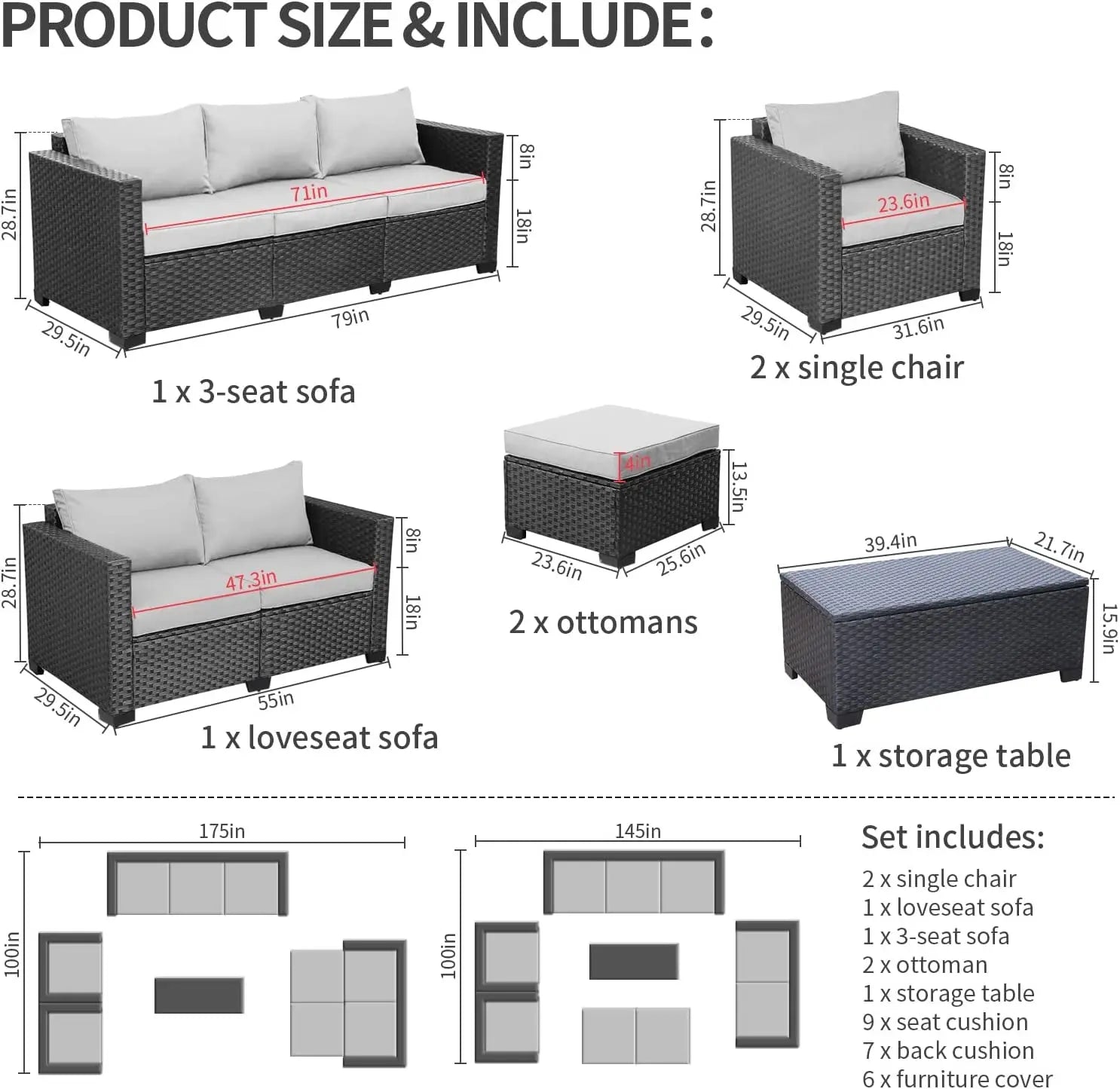 Rattaner Patio Furniture Sets 7 Pieces Outdoor Furniture Sectional PatQuality and Durable: founded atop an anti-rust steel frame, wrapped in dense HDPE wicker with woven details closely in a black finish with stereo arcuate stripe for RattanerNovacartRattaner Patio Furniture Sets