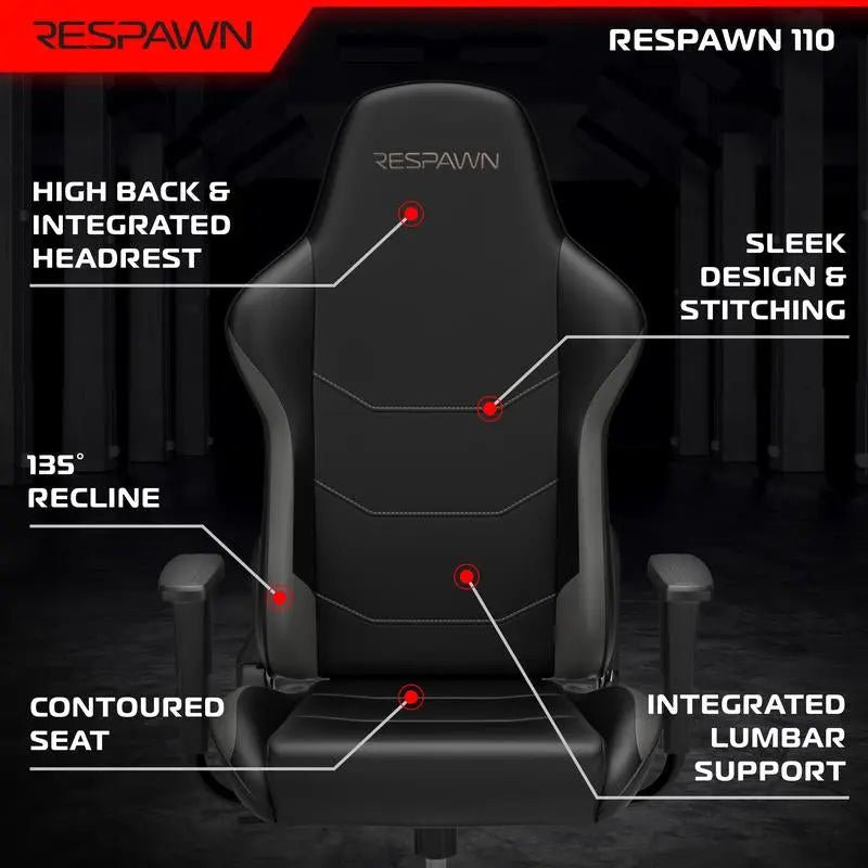 RESPAWN 110 Gaming Chair - Gamer Chair PC Computer Chair, Ergonomic GaWelcome to the standard in gaming chairs – the RESPAWN 110 Gaming Chair. This isn't just a chair; it's your ticket to comfort paradise, where every gaming session feNovaCartNovacartRESAPWN 110 Gaming Chair