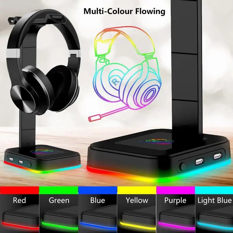 RGB Gaming Headset Stand w/ USB Ports, Game Headphone Mount, Earphone Holder Hanger - Novacart