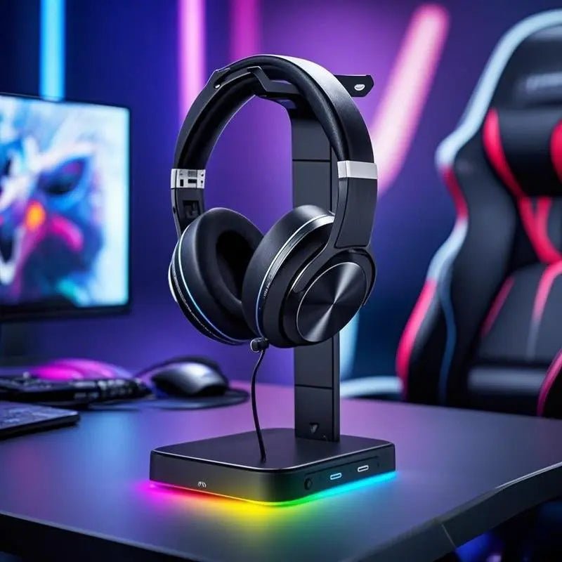 RGB Gaming Headset Stand w/ USB Ports, Game Headphone Mount, Earphone Holder Hanger - Novacart