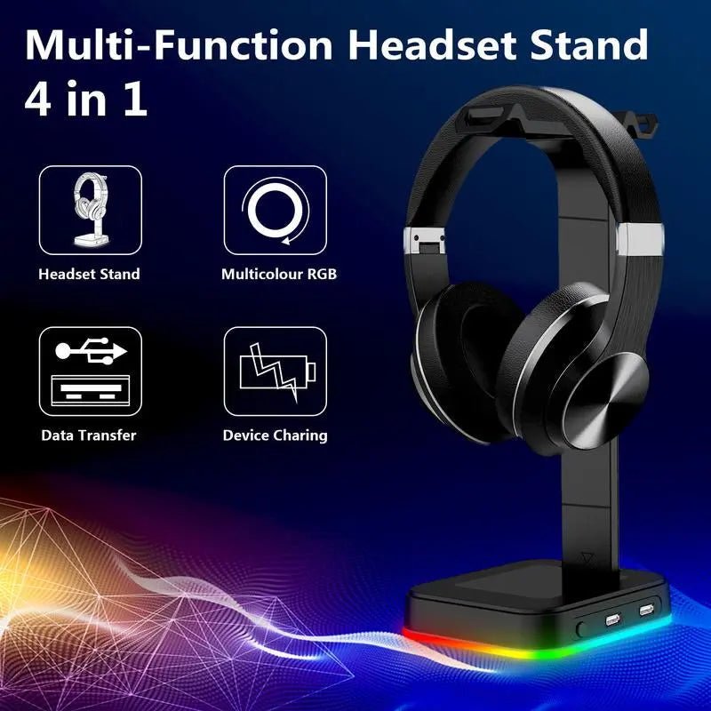 RGB Gaming Headset Stand w/ USB Ports, Game Headphone Mount, Earphone Holder Hanger - Novacart