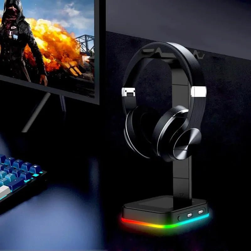 RGB Gaming Headset Stand w/ USB Ports, Game Headphone Mount, Earphone Holder Hanger - Novacart