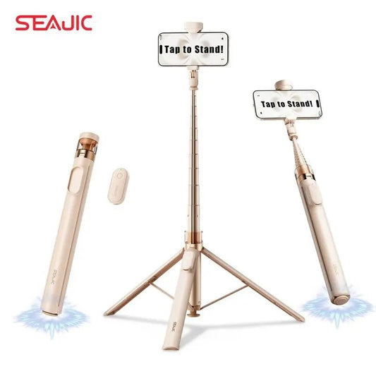 SEAJIC Automatic Tripod for Iphone, 66"Phone Tripod Selfie Stick for CThe world's first tripod that automatically pops open when placed on the ground!
This is a brand-new upgrade of the world's first stand that automatically pops open NovaCartNovacartAutomatic Tripod for Iphone