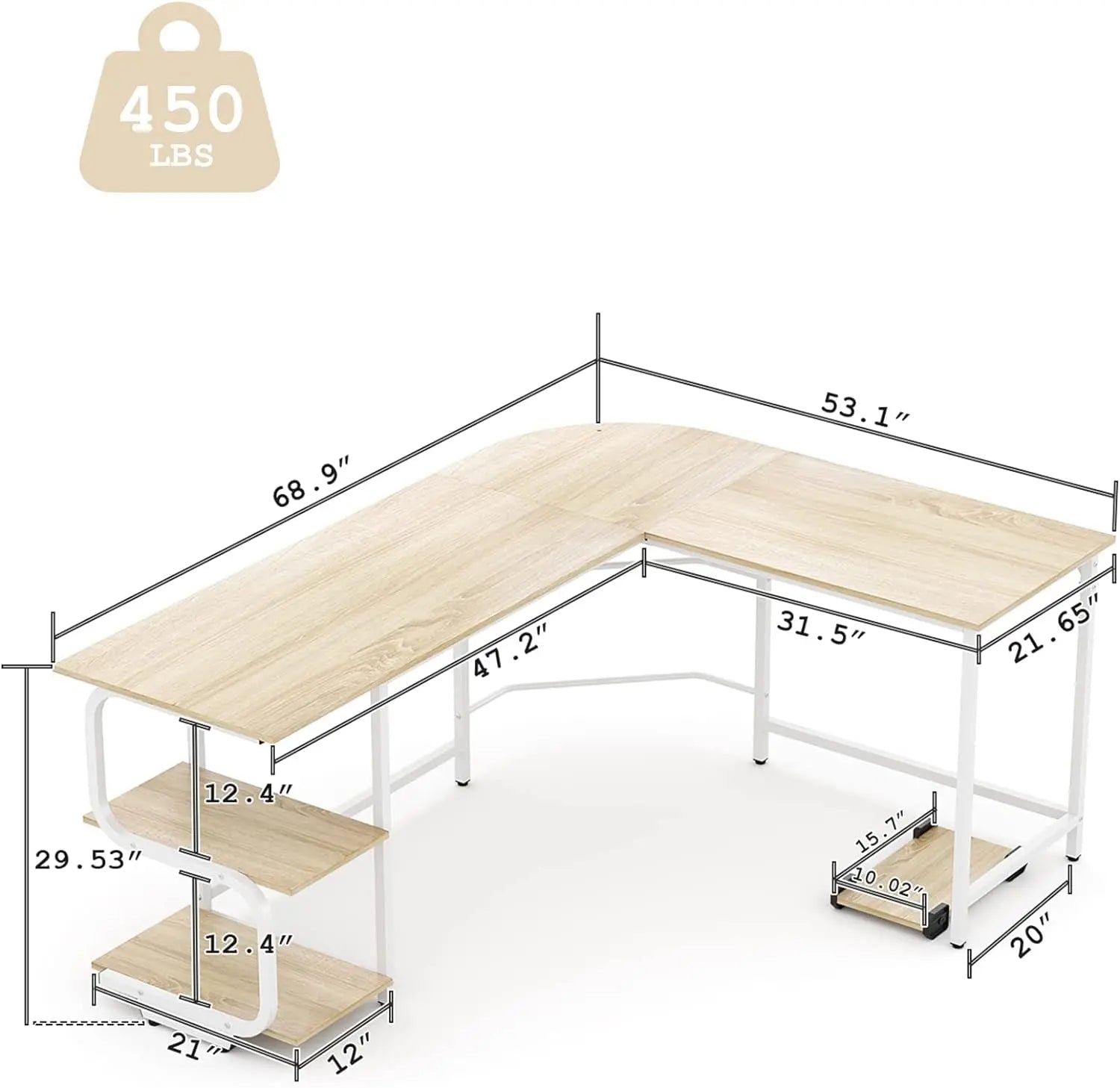 Teraves Reversible L Shaped Desk with Large Surface, 69 Inch Sturdy CoVersatile Storage Space: This computer desk features an open 2-tier shelves for storing books or documents or for displaying decorative items. It also has enough spaTeravesNovacartReversible L Shaped Desk