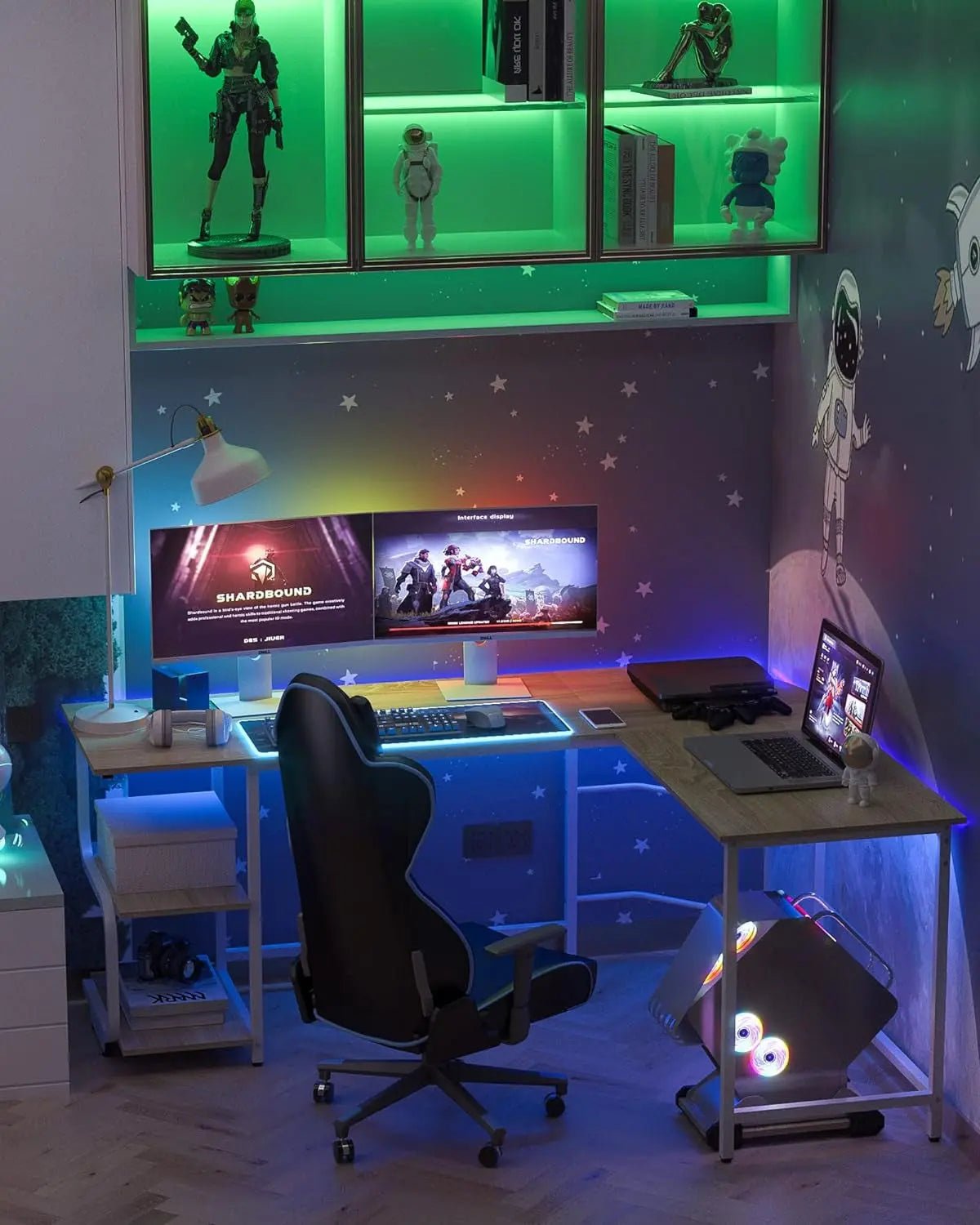 Teraves Reversible L Shaped Desk with Large Surface, 69 Inch Sturdy CoVersatile Storage Space: This computer desk features an open 2-tier shelves for storing books or documents or for displaying decorative items. It also has enough spaTeravesNovacartReversible L Shaped Desk