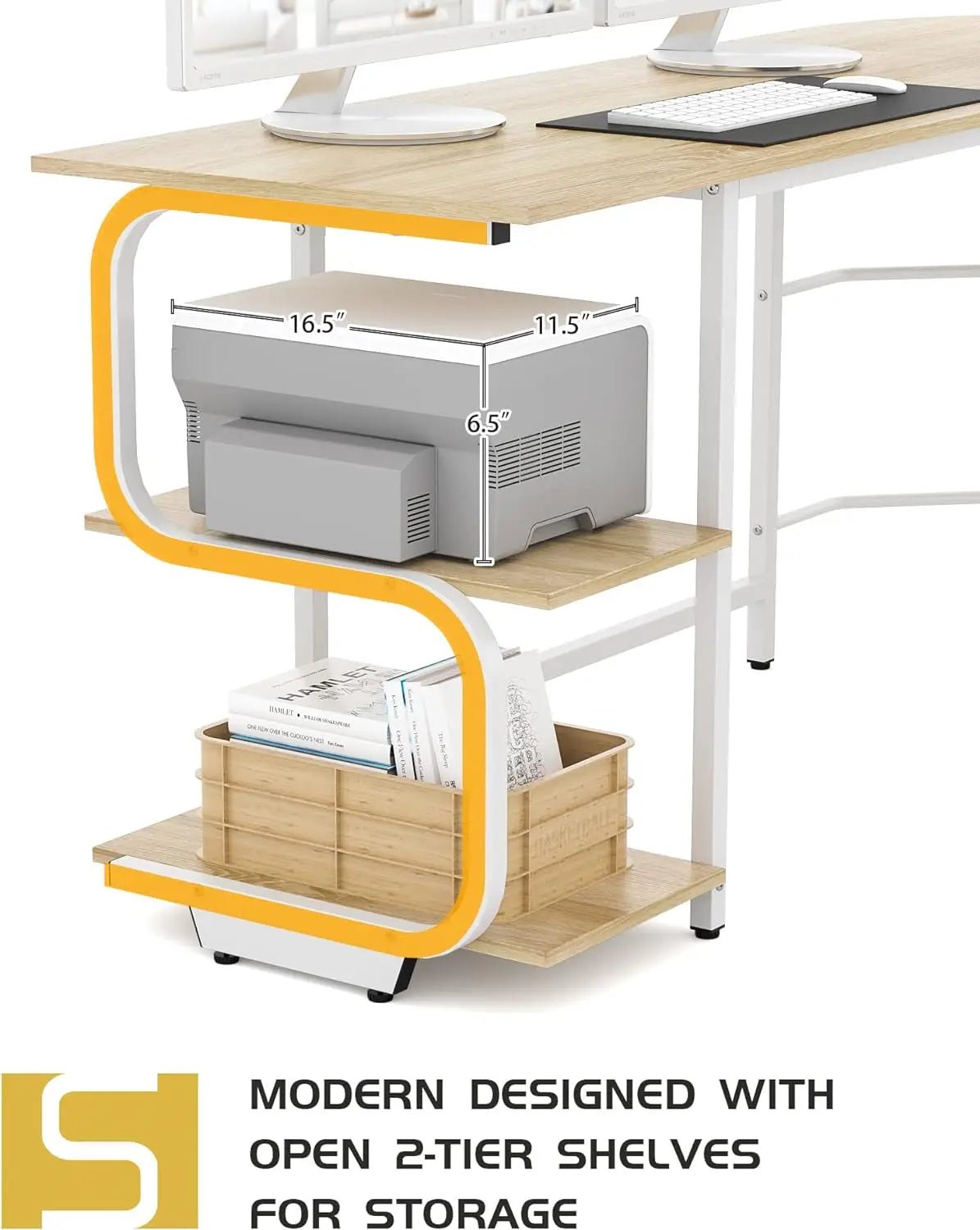Teraves Reversible L Shaped Desk with Large Surface, 69 Inch Sturdy CoVersatile Storage Space: This computer desk features an open 2-tier shelves for storing books or documents or for displaying decorative items. It also has enough spaTeravesNovacartReversible L Shaped Desk
