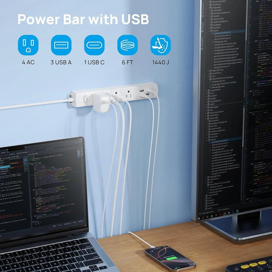 TROND Surge Protector Power Strip with USB, Ultra Thin Flat Plug 6Ft ESurge Protector Power Strip: This power strip is ETL listed, This power strip surge protector turns one wall outlet into four with 1440 joules surge protection, protTRONDNovacartSurge Protector Power Strip