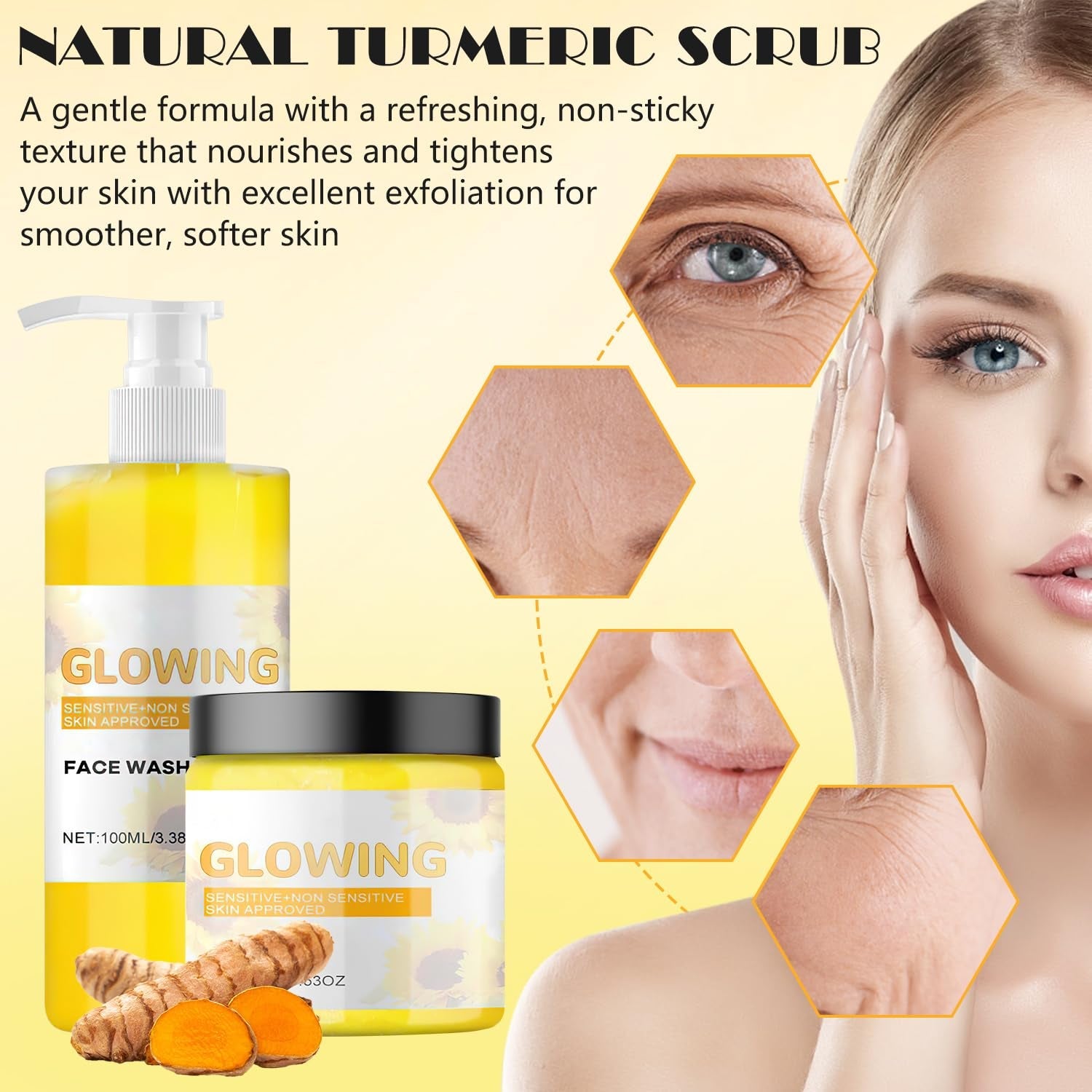 Turmeric Combo Skincare Set, 3 in 1 All Natural Scrub, Butter and Face Wash for Exfoliation and Deep Hydration, All Skin Types, 2 Items - Novacart