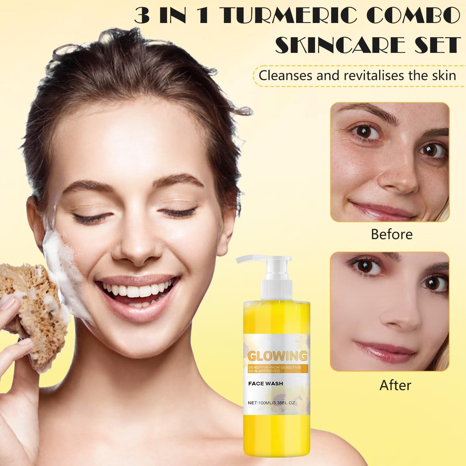 Turmeric Combo Skincare Set, 3 in 1 All Natural Scrub, Butter and Face Wash for Exfoliation and Deep Hydration, All Skin Types, 2 Items - Novacart
