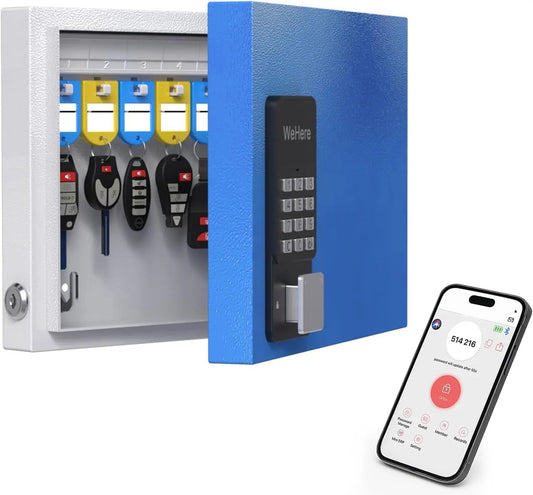 Wehere 16 Key Lock Box Wall Mount, Smart Key Cabinet with Key Tags, BlNot application
Well Made: The key box is 100% made of 0.6 mm cold rolled steel and the key hooks are made of plastic. The solid surface and construction can preventWeHereNovacartWeHere Smart Key Box