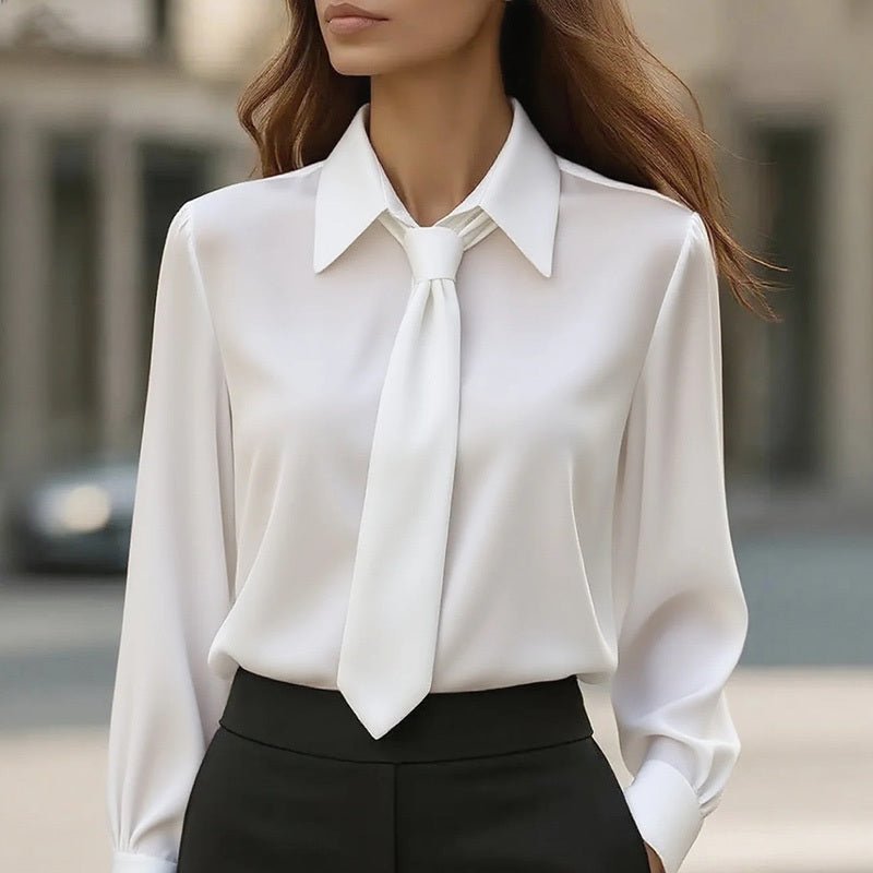Women's Solid Color Long Sleeve Classic Shirt - Machine Washable Versatile Top For Casual & Office Wear - Novacart