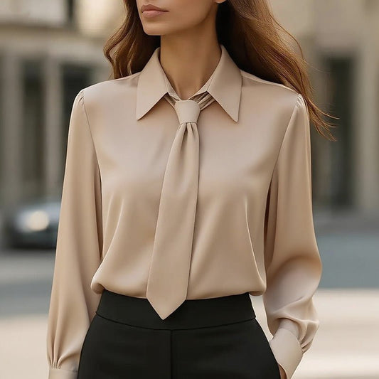 Women's Solid Color Long Sleeve Classic Shirt - Machine Washable Versatile Top For Casual & Office Wear - Novacart