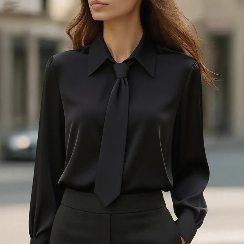 Women's Solid Color Long Sleeve Classic Shirt - Machine Washable Versatile Top For Casual & Office Wear - Novacart