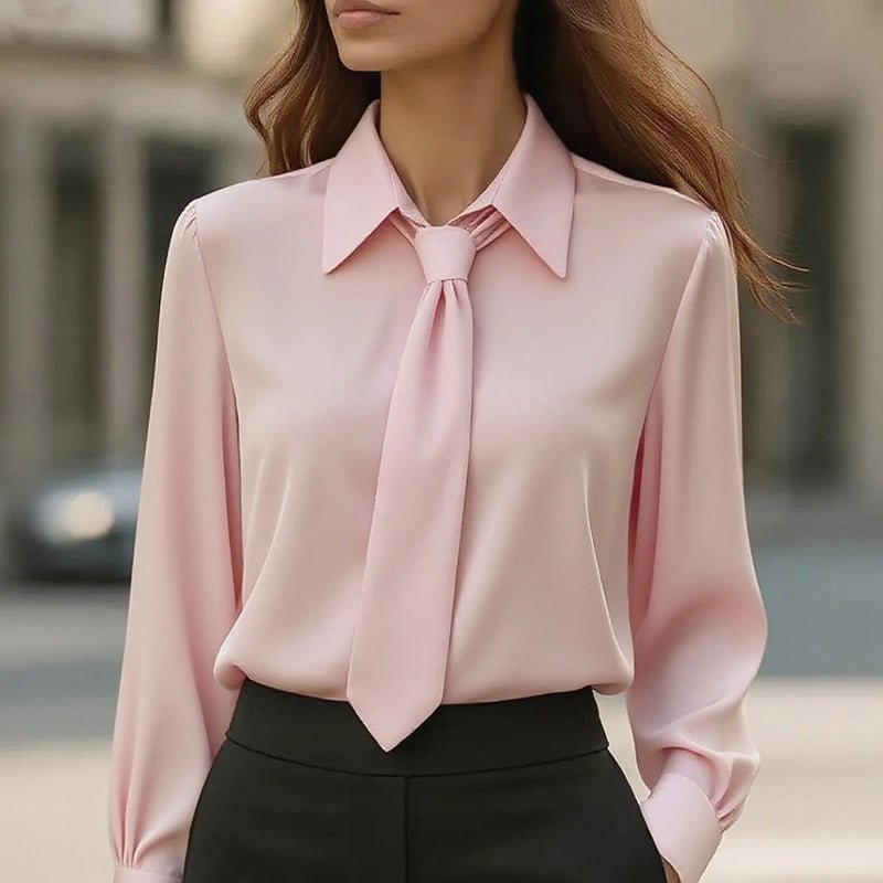 Women's Solid Color Long Sleeve Classic Shirt - Machine Washable Versatile Top For Casual & Office Wear - Novacart