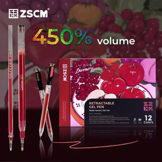 ZSCM Retractable Glitter Gel Pens Large Capacity Red Pink Glitter Metallic Gel Ink Pens 1 Mm Fine Point Smooth Writing Color Pens for Adult Coloring Book Note Taking Aesthetic Art Supplies - Novacart