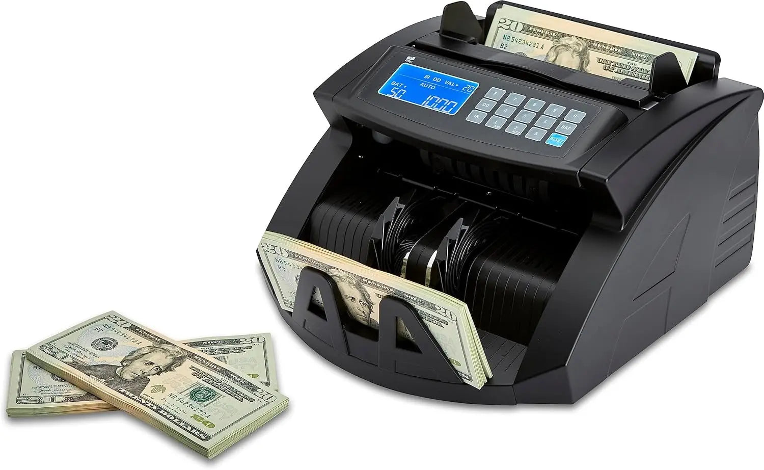 Zzap Bill Value Counter - Money Cash Currency Machine (NC20)Just launched, 2025 Model / Counts the total VALUE &amp; quantity for SINGLE denomination (sorted) bills
Batch counting function (1-999) / Add function / Automatic oZZapNovacartZzap Bill Value Counter