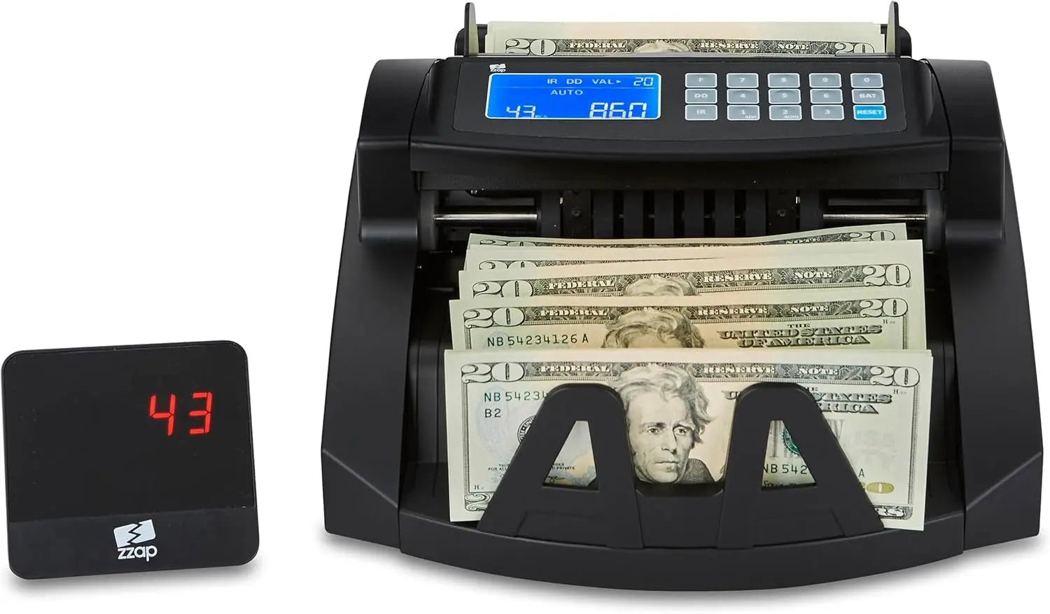 Zzap Bill Value Counter - Money Cash Currency Machine (NC20)Just launched, 2025 Model / Counts the total VALUE &amp; quantity for SINGLE denomination (sorted) bills
Batch counting function (1-999) / Add function / Automatic oZZapNovacartZzap Bill Value Counter